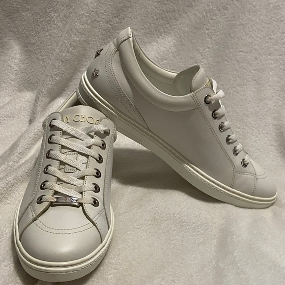 Jimmy Choo Other - Jimmy Choo Off-White Leather Low-Top Sneakers with Silver Accents